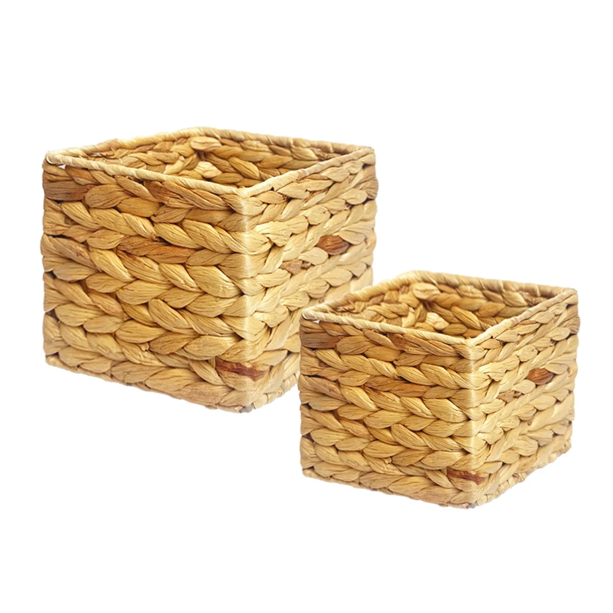2PCS Wicker Storage Basket ,Domaci Water Hyacinth Storage Baskets,Wicker Cube Baskets Set