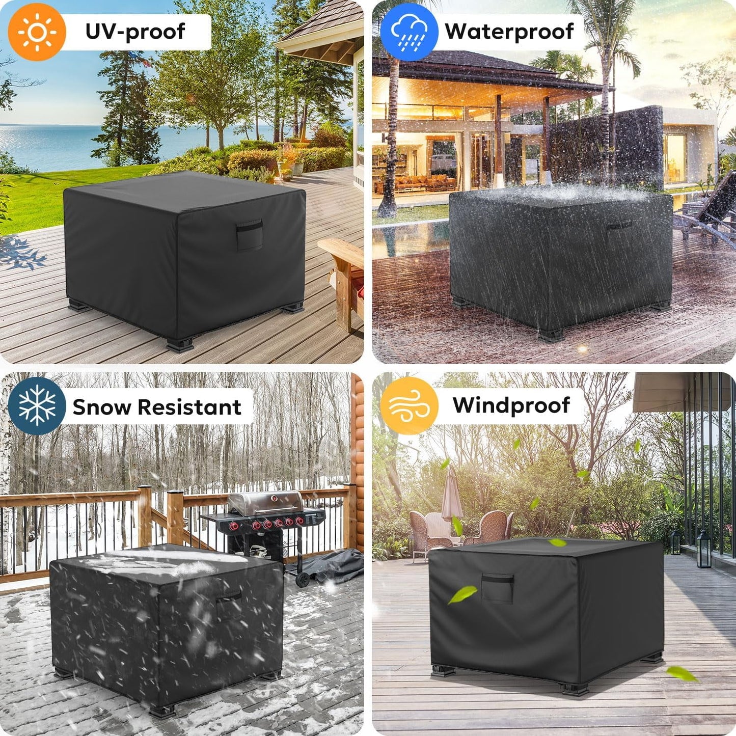 Fire Pit Cover Square, Waterproof Heavy Duty 600D Gas Fire Pit Table Cover with PVC Coating,2 Handles, 2 Air Vents,100% Waterproof,Anti-Crack, 32 x 32 x 24 inch Fits for 29”,30",31",32", Weight:2.06lb