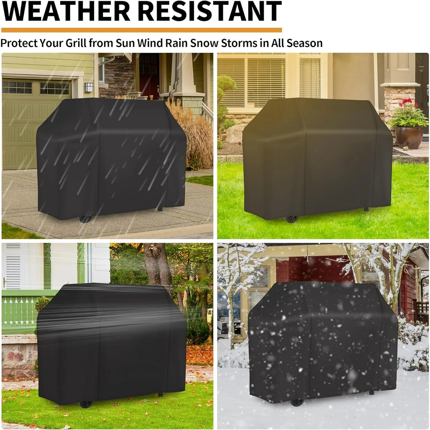 Grill Cover for Outdoor Grill,Heavy Duty Waterproof Oxford Fabric BBQ Cover,Teencool 58" Gas Grill Covers for Outside with Adjustable Drawstring & Strip,2 Handles,Storage Bag