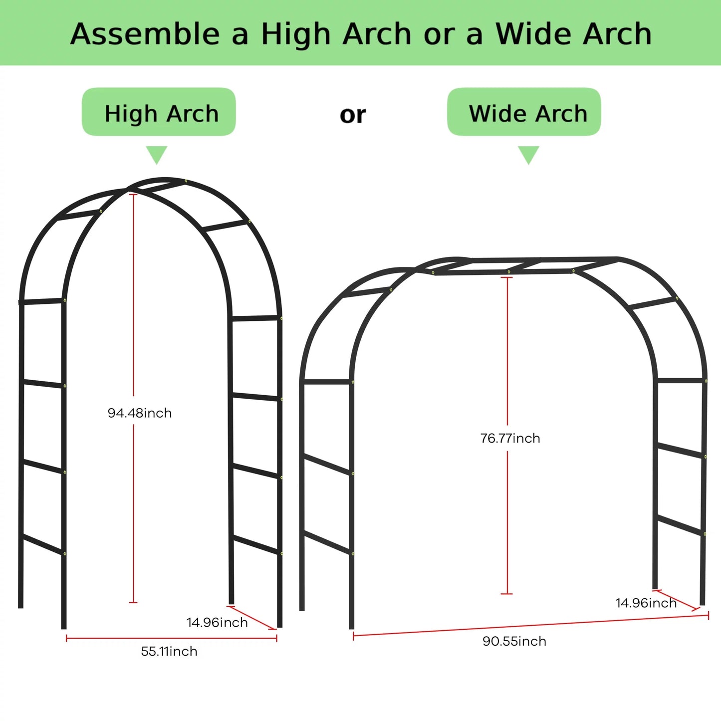 Wedding Arch Garden Arch 7.87 x 4.59 x 1.25FT Christmas Arch Backdrop Stand for Ceremony Metal Garden Trellis for Various Climbing Plant Garden Decor,Assemble Freely 2 Sizes,Black