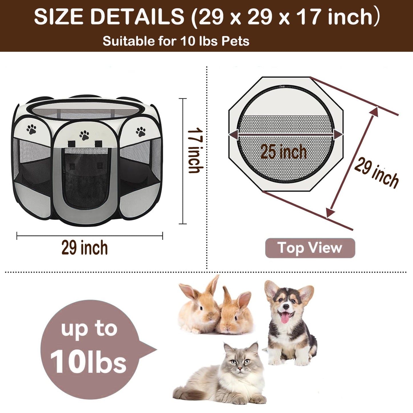 Large Cat Playpen Dog Playpen Cat Tent Puppy Playpen Indooor,Dinosam Cat Cage Indoor with Mesh Outdoor Kitten Playpen for Indoor Cats Pen for Puppys Small Dogs,White & Gray