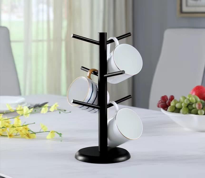 14 Inch Coffee Mug Tree Mug Holder Tree Coffee Mug Rack Cup Holder for Counter with 6 Hooks Removable Mug Stands (Black)