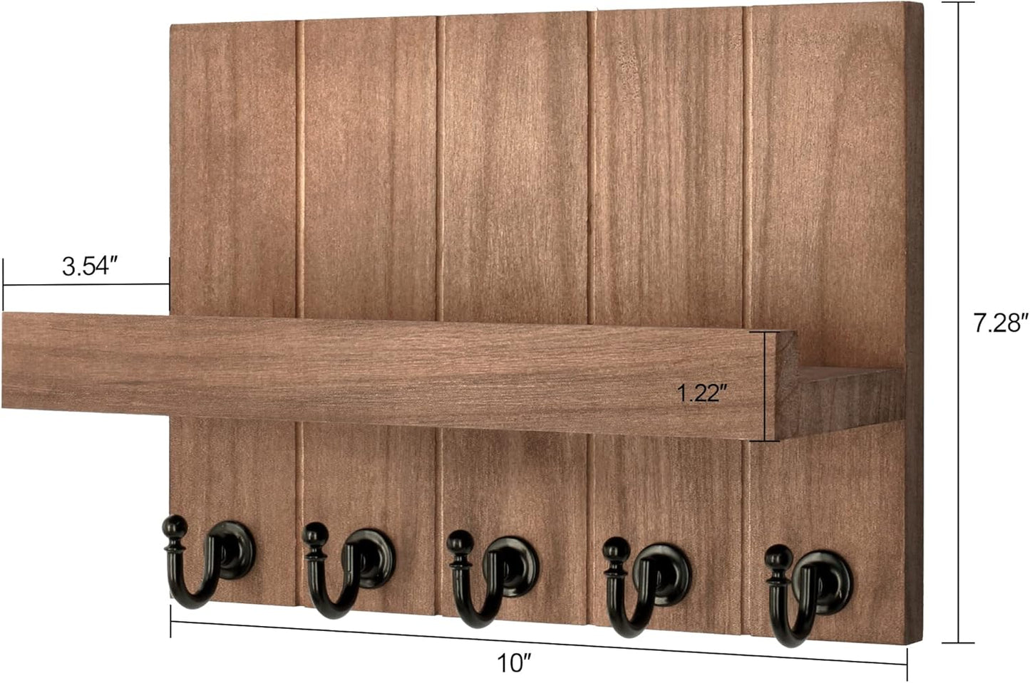 Key Holder for Wall, Dinosam Mail Organizer Wall Mount with 5 Key Hook and Mail Holder, Designer Key Rack Suitable for Entryway, Hallway, Bedroom, Living Room and Office,Light Brown