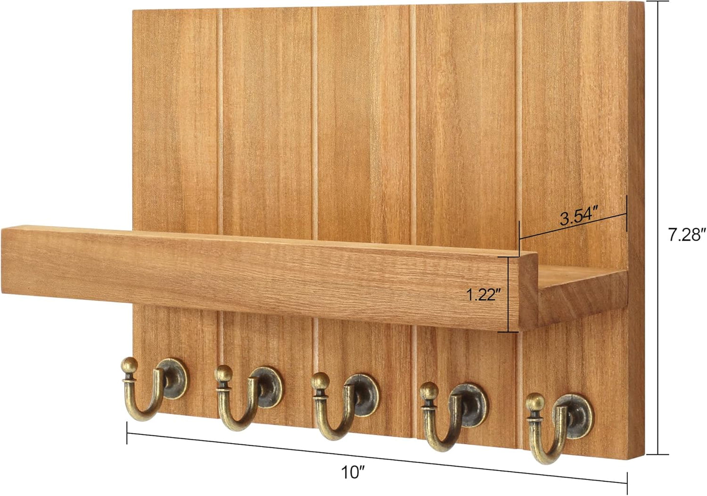 Key Holder for Wall, Domaci Mail Organizer Wall Mount with 5 Key Hooks and Mail Holder, Key Rack Suitable for Entryway, Hallway, Bedroom, Living Room and Office, Brown