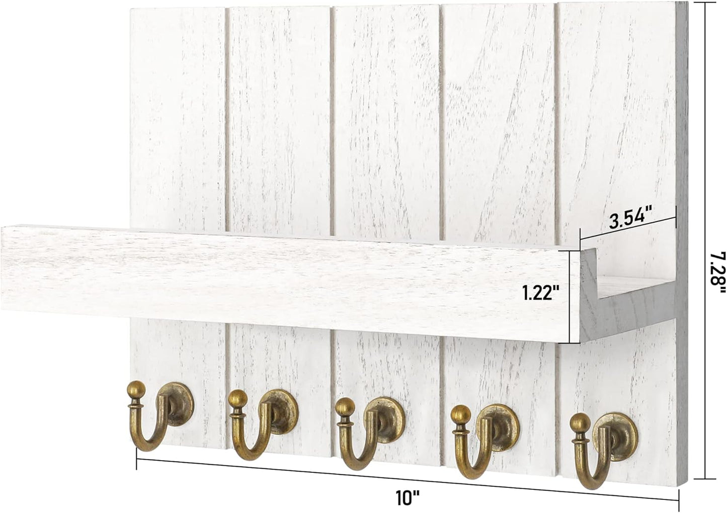 Key Holder for Wall, Domaci Mail Organizer Wall Mount with 5 Key Hooks and Mail Holder, Key Rack Suitable for Entryway, Hallway, Bedroom, Living Room and Office, White