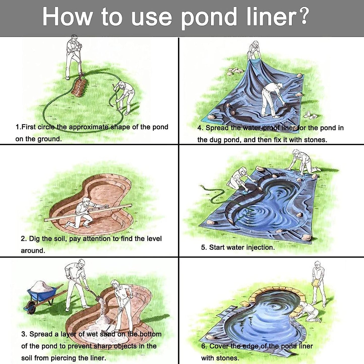 Pond Liner,6.6 x 10ft Pond Liners for Outdoor Ponds,Teencool 10 Mil HDPE Fish Pond Liners Skins