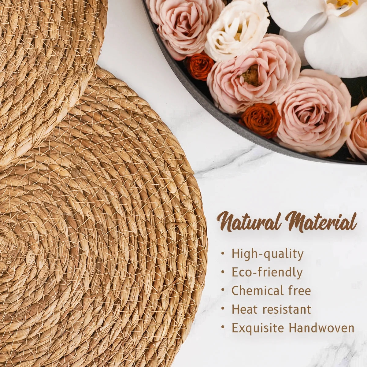 Round Woven Placemats Set of 10, 12 Inch Boho Farmhouse Rustic Woven Place Mats for Dining Table Decor, Rattan Wicker Table Mats Chargers for Dinner Plates