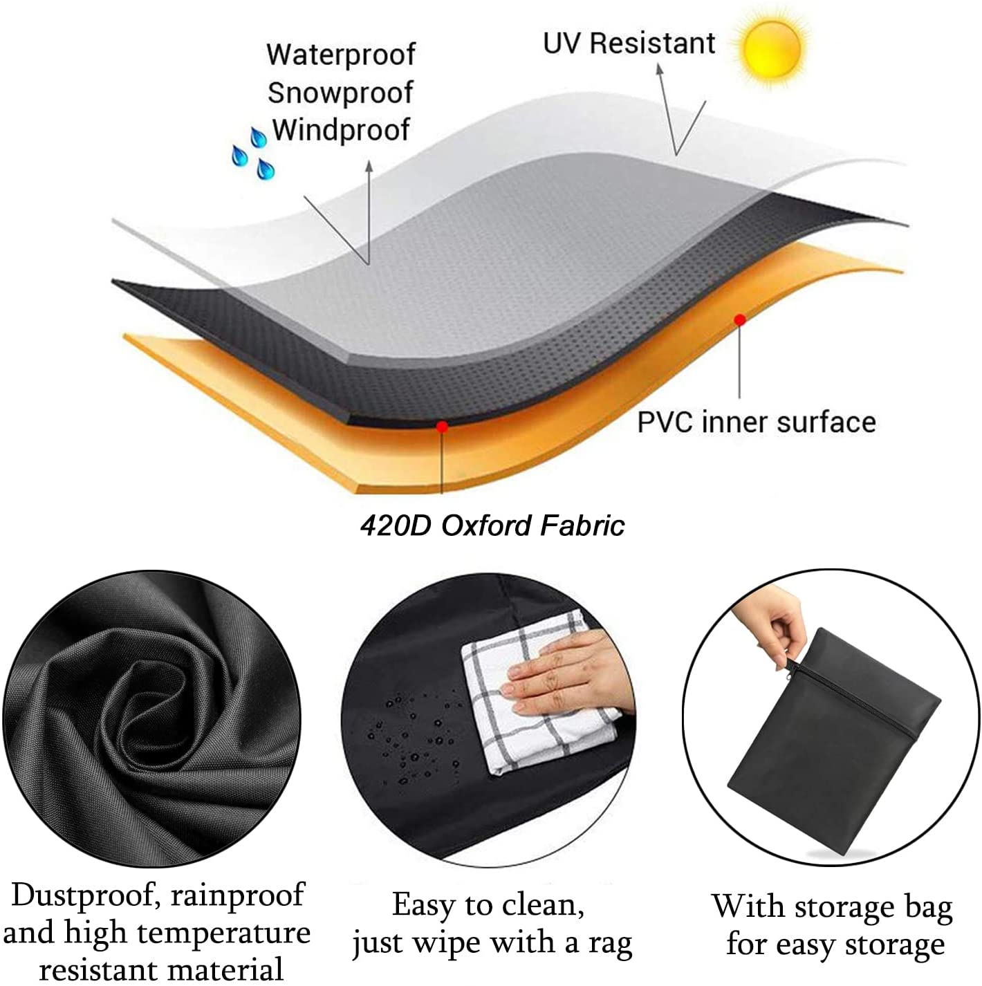 Grill Cover 58 inch, Heavy Duty Waterproof Gas Grill Cover, UV and Fade Resistant BBQ Cover for Grills up to 56-in Width, Black