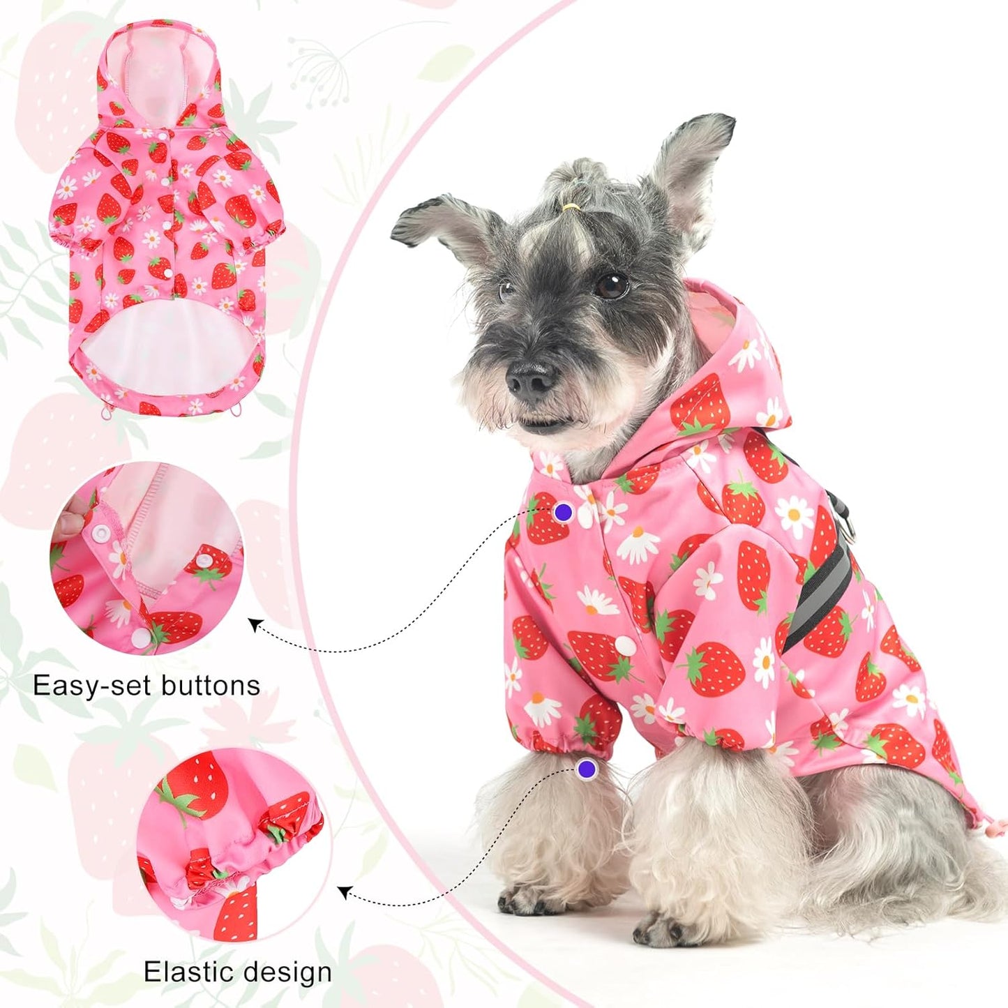 Small Dog Raincoat,Full-Coverage Puppy Raincoat for Dogs, Adjustable & Easy to Wear Dog Rain Jacket,Super Lightweight Dog Rain Coat for Dogs with Features Detachable Cap&Reflective Strip