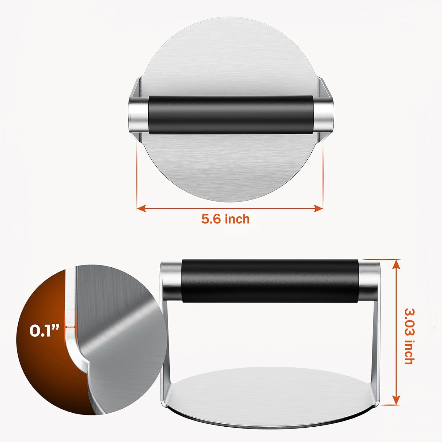 Burger Press for Griddle, Stainless Steel Burger Smasher, Grill Press for Flat Top Grill Cooking, 5.6 Inch Hamburger Smasher with Bottle Opener, Square Smashed Burger Press