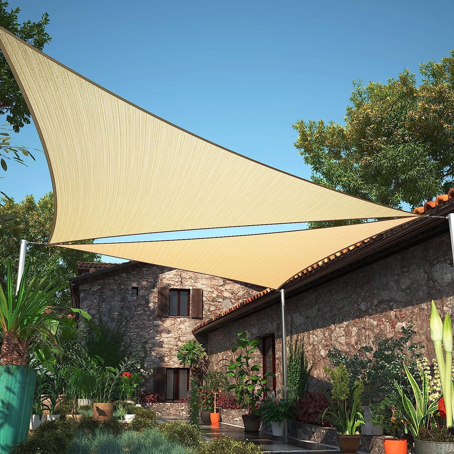 Sun Shade Sail 12' x 12' x 12' Sand Triangle Canopy UV Block Awning for Outdoor Patio Backyard Garden