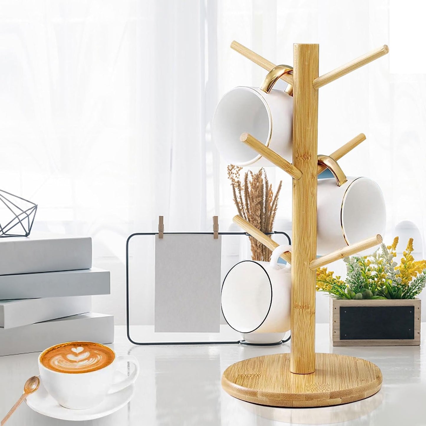 14 Inch Coffee Mug Tree Mug Holder Tree Coffee Mug Rack Cup Holder for Counter with 6 Hooks Removable Mug Stands