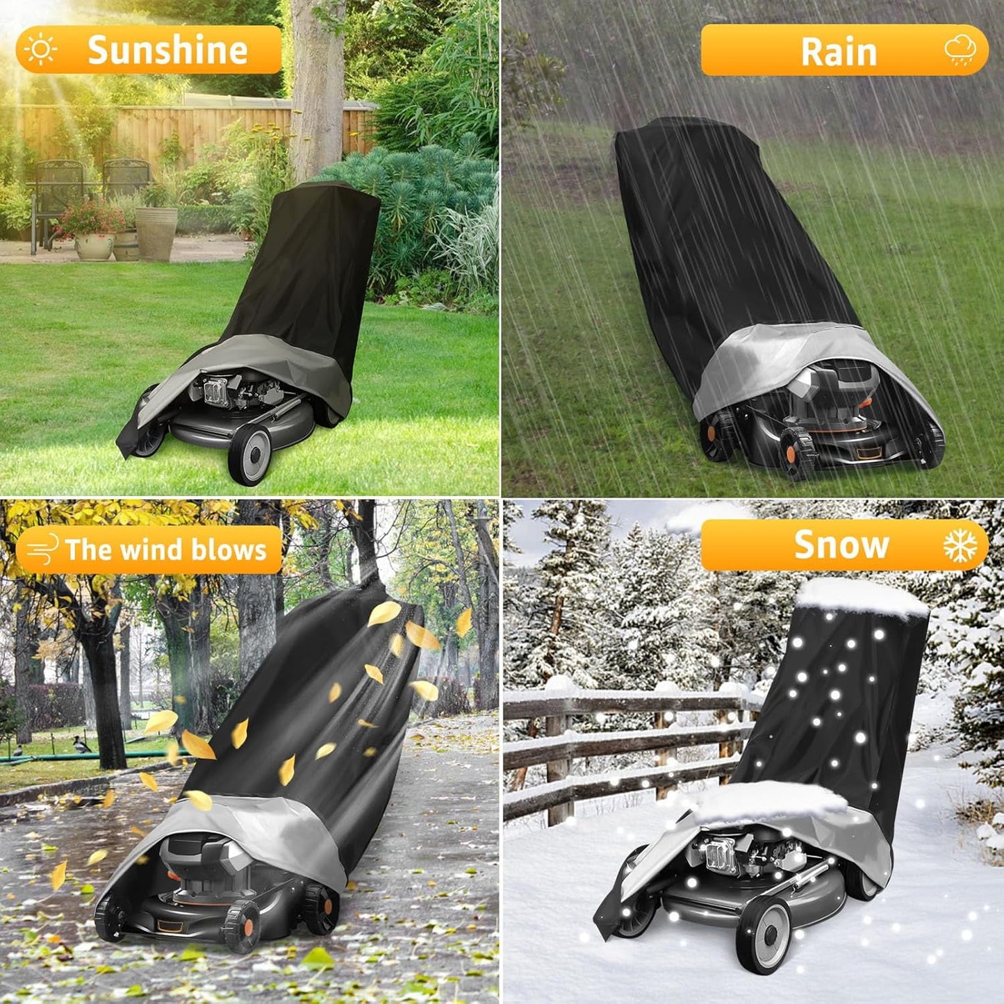 Push Mower Cover, Heavy Duty Waterproof Lawn Mower Cover, Outdoor Lawnmower Cover Universal with Drawstring & Cover Storage Bag