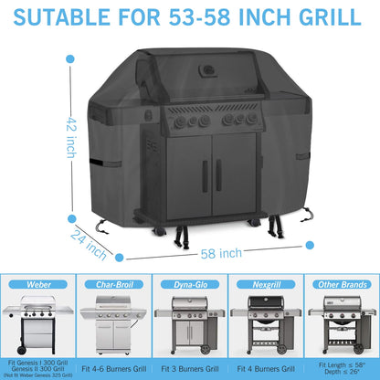 Grill Cover for Outdoor Grill,Heavy Duty Waterproof Oxford Fabric BBQ Cover,Teencool 58" Gas Grill Covers for Outside with Adjustable Drawstring & Strip,2 Handles,Storage Bag