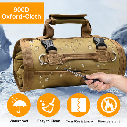 Tool Roll Up Pouch,Small Tool Bags,Electricians Tool Pouch: 6 Tool Pouches,Roll Up Tool Bag with 2 Detachable Tool Pouches,Craftsman Tool Bags for Men,Rolling Tool Bag for Mechanics,Hobbyists (Khaki)