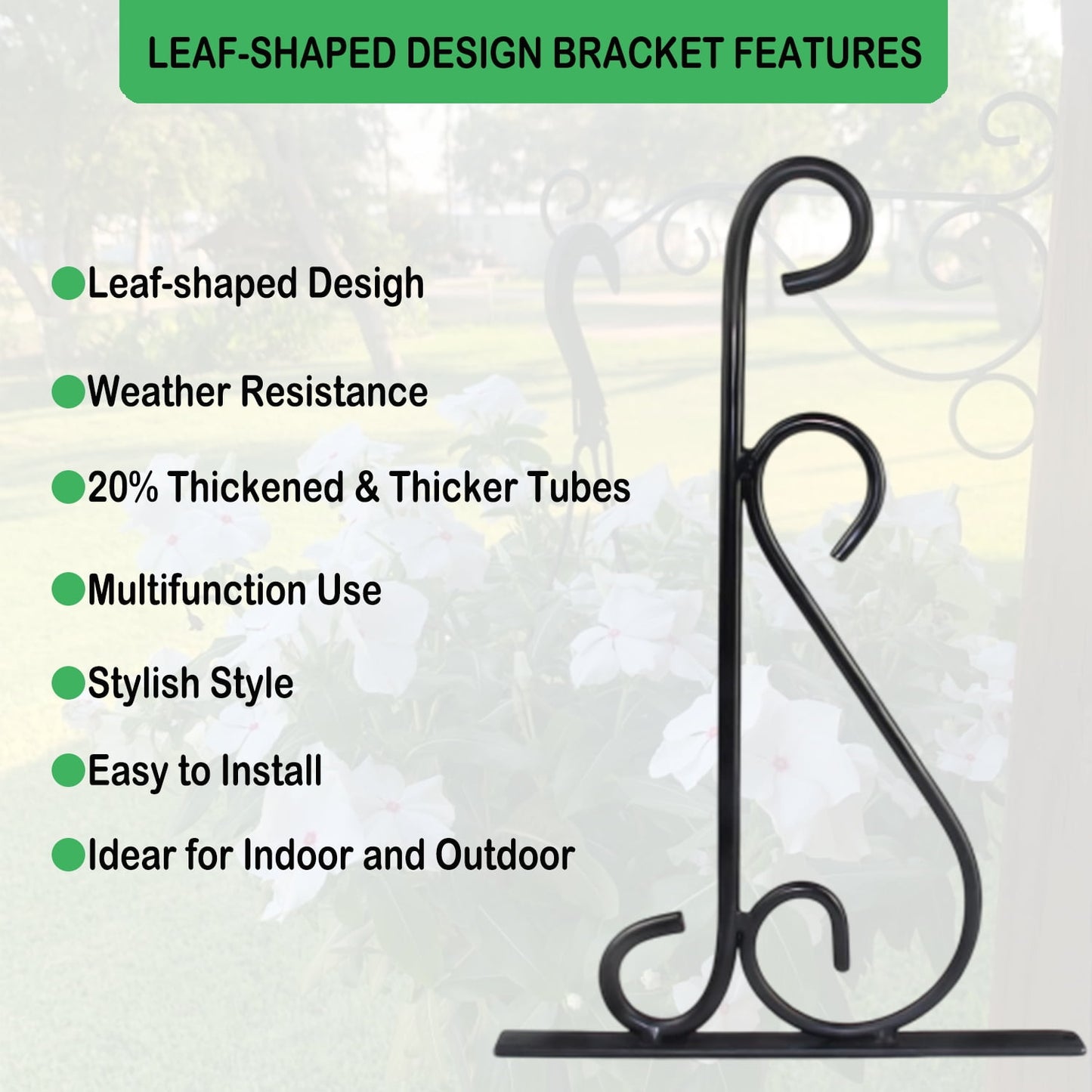 Hanging Plant Brackets, 2pcs 10 inch Bird Feeder Wall Hooks, Metal Hanging Brackets for Plants Lantern Wind Chimes Flower Basket (Black)
