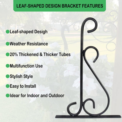 Hanging Plant Brackets, 2pcs 10 inch Bird Feeder Wall Hooks, Metal Hanging Brackets for Plants Lantern Wind Chimes Flower Basket (Black)
