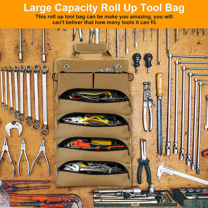 Tool Roll Up Pouch,Small Tool Bags,Electricians Tool Pouch: 6 Tool Pouches,Roll Up Tool Bag with 2 Detachable Tool Pouches,Craftsman Tool Bags for Men,Rolling Tool Bag for Mechanics,Hobbyists (Khaki)