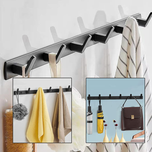 Coat Rack Wall Mount with 6 Wall Hooks, Black Coat Hangers for Wall, Dinosam Wall Mounted Modern Aluminum Coat Hooks Hat Hooks Suitable for Living Room Entrance, Bedroom, Kitchen, Bathroom