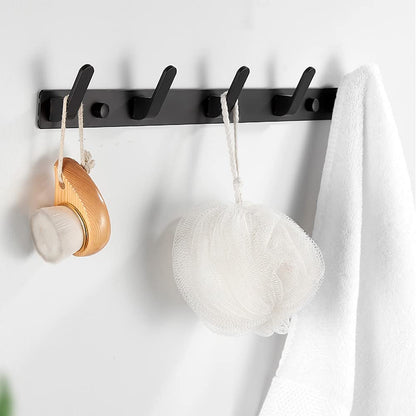 Coat Rack Wall Mount with 5 Hooks, Black Wall Coat Hooks, Dinosam Wall Mounted Modern Coat Rack, Aluminum Coat Hooks Hat Hooks Suitable for Living Room Entrance, Bedroom, Kitchen, Bathroom