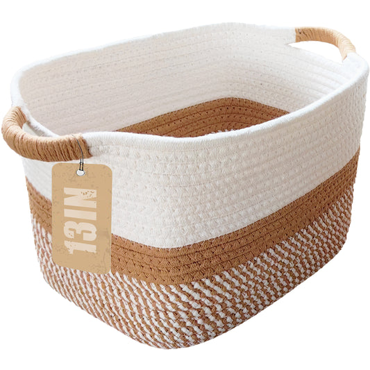 Cotton Rope Basket, 13"x10"x9" (19L) Rectangle Woven Baskets for Storage, Storage Basket for toys, Towel Baskets for Bathroom, Closet Organizer Bins Shelves Organizer, Decorative Basket