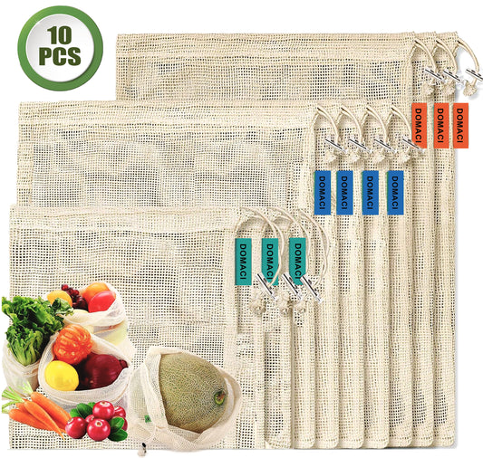 10 Pack Reusable Produce Bags, Mesh Produce Bags, Reusable Vegetable Produce Bags Cotton Washable for Grocery Fruits and Vegetable Shopping, Transporting Storing