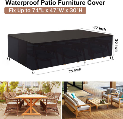 Patio Furniture Covers Waterproof, Outdoor Furniture Set for Winter, Durable Outdoor Furniture Covers with 4 Windproof Buckles,Black Patio Table Cover Fits
