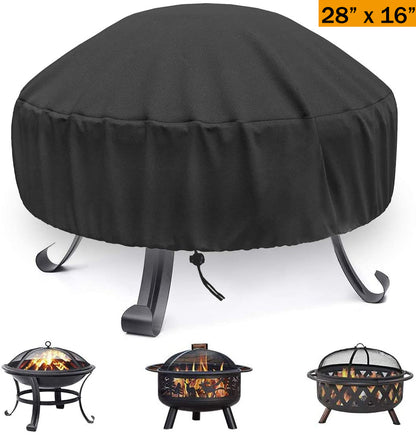 Fire Pit Cover Round for Gas Fire Pit Cover Fits 24/26/28 in Outdoor Fireplace Cover with Adjustable Drawstring and a Storage Bag,28" x 16"Outdoor Fire Pit Cover