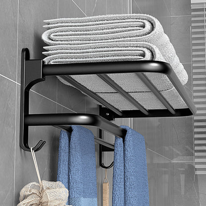 Bathroom Towel Rack Towel Shelf with Double Towel Bars Lavatory Wall Mount Holder with Hooks Stainless Steel Hotel Bath Rack (Matte Black 20 inches)