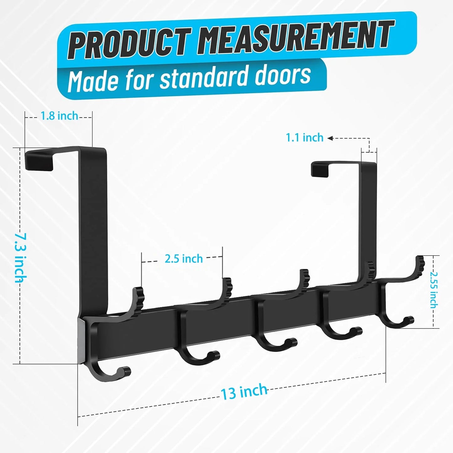 Over The Door Hooks for Hanging,Heavy Duty Hanger Holder for Hanging with 5 Dual Hooks,Over The Door Hanger Hook, Black Over the Door Towel Rack Fits 1-3/4" Thick Door