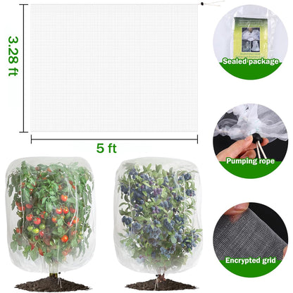 2 PCS Bird Netting, 3.28 x 5 ft Large Fruits Tree Netting,Garden Netting Plant Cover with Drawstring Transparent Bird Plant Barrier Flower Fruits Mesh Screen for Preventing Deer Squirrel