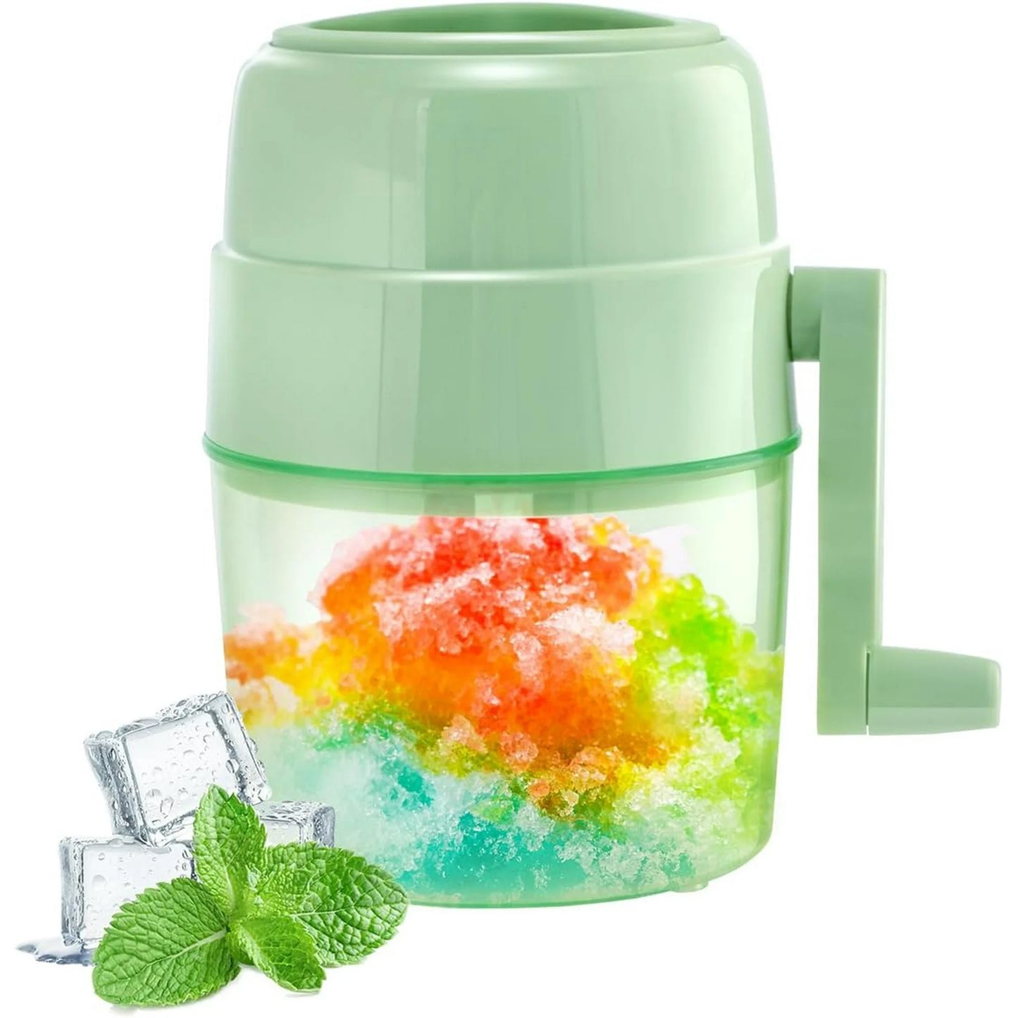 Snow Cone Machine Manual Shaved Ice Maker, Portable Ice Shaver Hand Crank Slushie Machine for home,Domaci Snow Cone Maker for Outdoor Picnics, Green