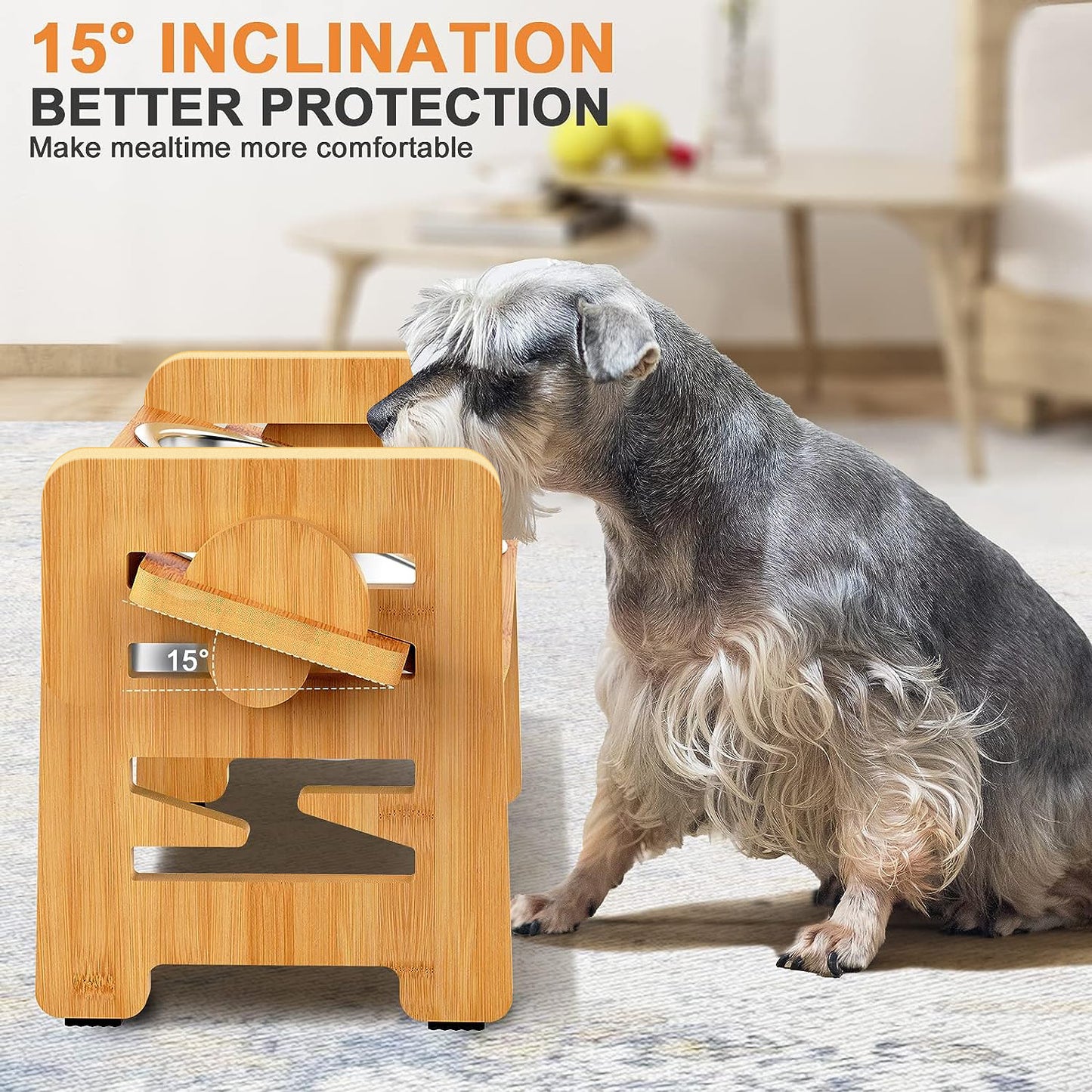 Elevated Dog Bowls for Small Dogs, Elevated Cat Bowls for Indoor Cats, Adjustable Raised Dog Bowl Stand, Raised Cat food Bowls with 2 Stainless Steel Bowls, Bamboo Dog Food Bowls with Stand