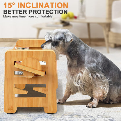 Elevated Dog Bowls for Small Dogs, Elevated Cat Bowls for Indoor Cats, Adjustable Raised Dog Bowl Stand, Raised Cat food Bowls with 2 Stainless Steel Bowls, Bamboo Dog Food Bowls with Stand