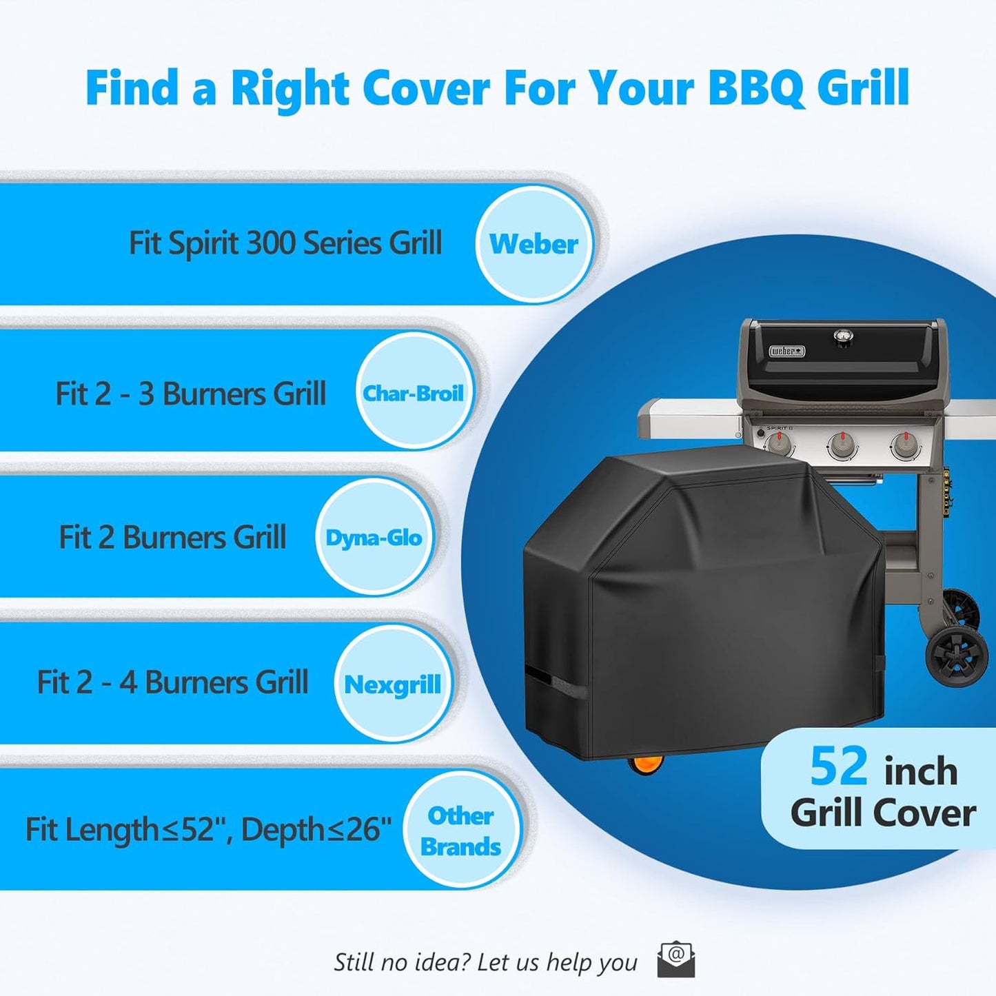 Grill Cover for Outdoor Grill,600D Heavy Duty Waterproof Oxford Fabric BBQ Cover,52" Gas Grill Covers for Outside with Adjustable Drawstring & Strip,2 Handles,Storage Bag,Windproof, UV Protection