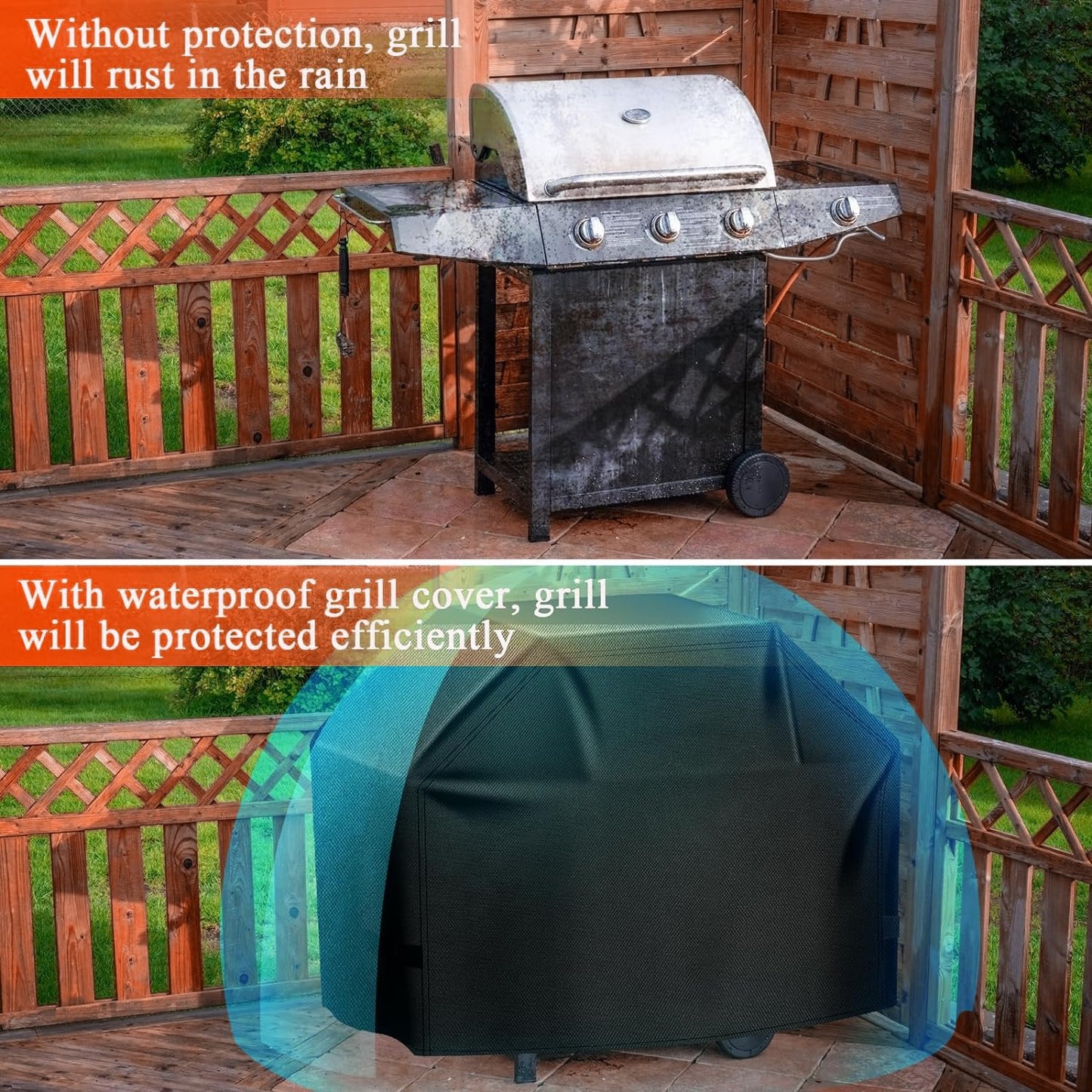 Grill Cover for Outdoor Grill, Waterproof Oxford Fabric BBQ Cover for 4-7 Burner Barbecue Grill ,68" Gas Grill Covers for Outside with Adjustable Drawstring & Strip,Storage Bag,Windproof, UV Protect