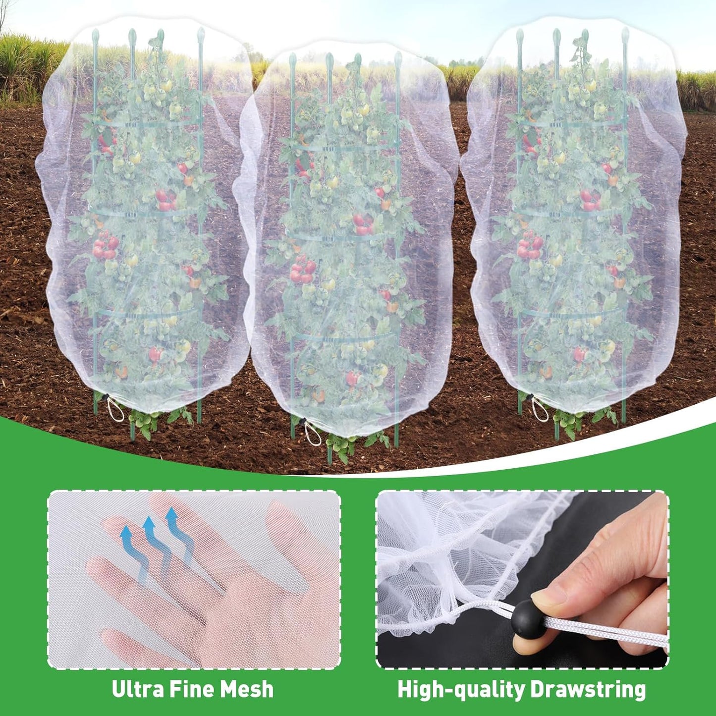 2 PCS Bird Netting, 3.28 x 5 ft Large Fruits Tree Netting,Garden Netting Plant Cover with Drawstring Transparent Bird Plant Barrier Flower Fruits Mesh Screen for Preventing Deer Squirrel