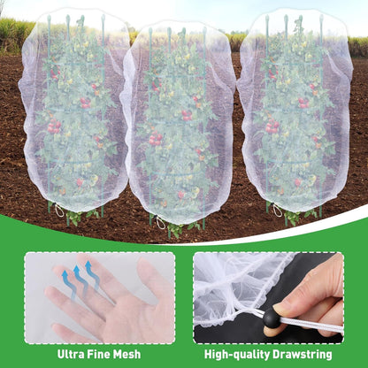 2 PCS Bird Netting, 3.28 x 5 ft Large Fruits Tree Netting,Garden Netting Plant Cover with Drawstring Transparent Bird Plant Barrier Flower Fruits Mesh Screen for Preventing Deer Squirrel