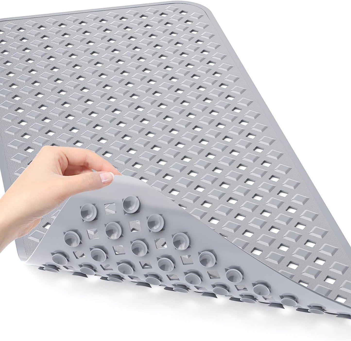 Bath Tub Mat Bath Mat for Tub Shower Mat Dinosam Bathtub Mat Non Slip 16 x 35 Extra Long Rubber Bath Mat, Suction Cups, Drain Holes, Machine Washable Bathroom Mat,Gray