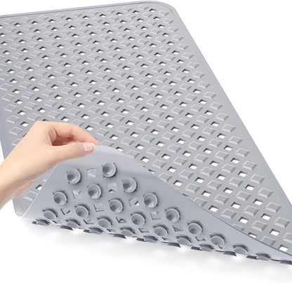 Bath Tub Mat Bath Mat for Tub Shower Mat Dinosam Bathtub Mat Non Slip 16 x 35 Extra Long Rubber Bath Mat, Suction Cups, Drain Holes, Machine Washable Bathroom Mat,Gray