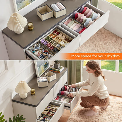 4 Pack Underwear Drawer Organizer for Clothes,Dinosam Closet Organizers and Storage Foldable Clothes Organizers Underwear Organizer Drawer Divider for Clothing, Shoes, Underwear, Bra, Socks and Ties