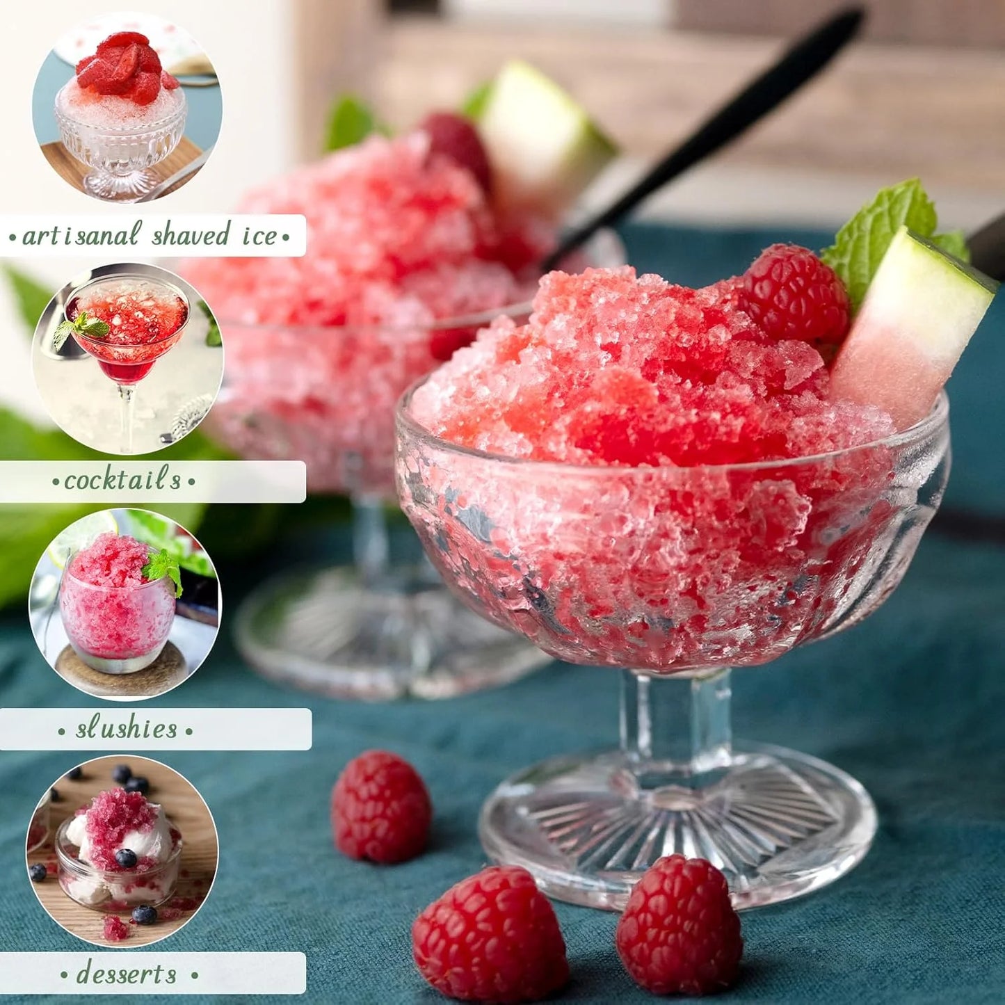 Snow Cone Machine Manual Shaved Ice Maker, Portable Ice Shaver Hand Crank Slushie Machine for home,Domaci Snow Cone Maker for Outdoor Picnics, Green