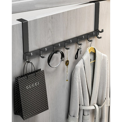Over The Door Hooks for Hanging,Heavy Duty Hanger Holder for Hanging with 5 Dual Hooks,Over The Door Hanger Hook, Black Over the Door Towel Rack Fits 1-3/4" Thick Door