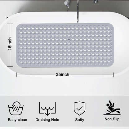 Bath Tub Mat Bath Mat for Tub Shower Mat Dinosam Bathtub Mat Non Slip 16 x 35 Extra Long Rubber Bath Mat, Suction Cups, Drain Holes, Machine Washable Bathroom Mat,Gray