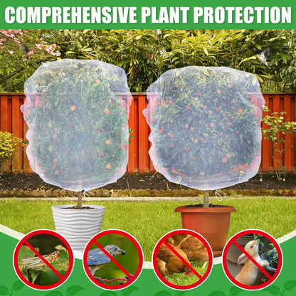 2 PCS Bird Netting, 3.28 x 5 ft Large Fruits Tree Netting,Garden Netting Plant Cover with Drawstring Transparent Bird Plant Barrier Flower Fruits Mesh Screen for Preventing Deer Squirrel