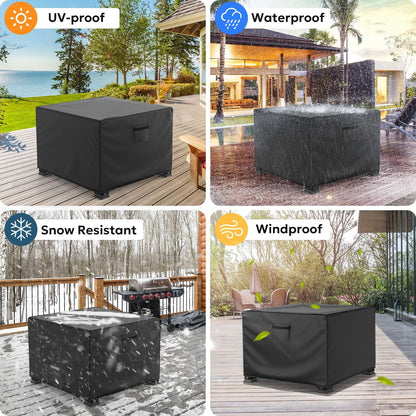 Fire Pit Cover Square, Waterproof Heavy Duty 600D Gas Fire Pit Table Cover with PVC Coating,2 Handles, 2 Air Vents,100% Waterproof,Anti-Crack, 32 x 32 x 24 inch Fits for 29”,30",31",32", Weight:2.06lb