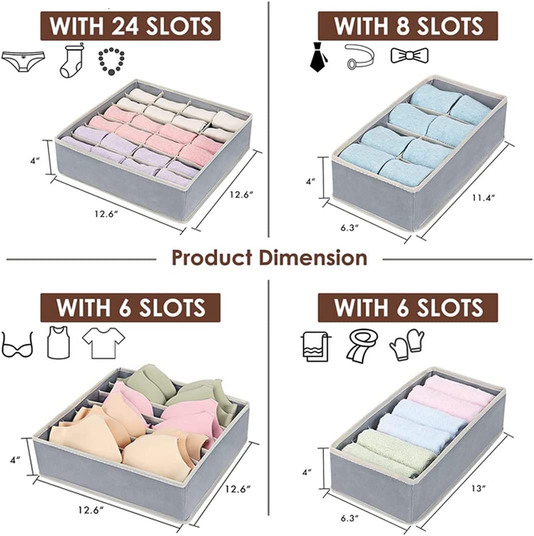 4 Pack Underwear Drawer Organizer for Clothes,Dinosam Closet Organizers and Storage Foldable Clothes Organizers Underwear Organizer Drawer Divider for Clothing, Shoes, Underwear, Bra, Socks and Ties