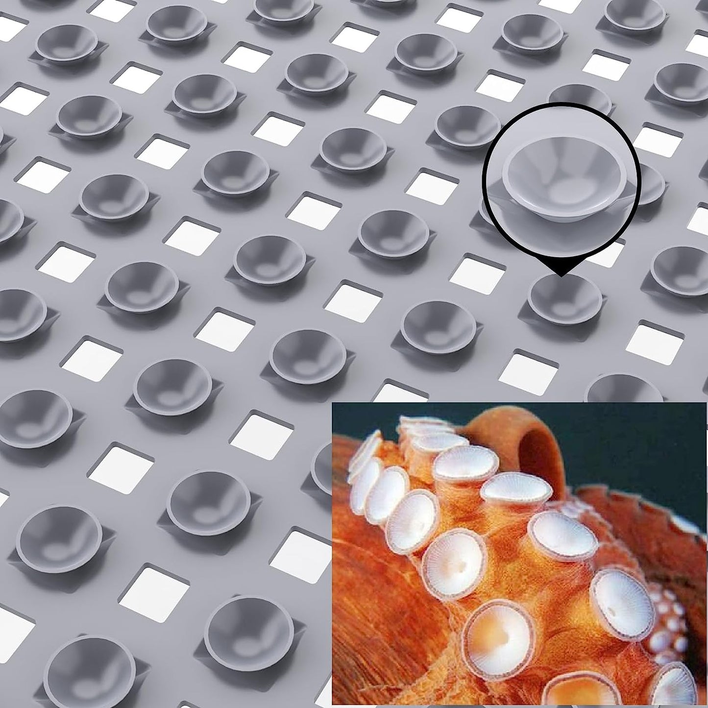 Bath Tub Mat Bath Mat for Tub Shower Mat Dinosam Bathtub Mat Non Slip 16 x 35 Extra Long Rubber Bath Mat, Suction Cups, Drain Holes, Machine Washable Bathroom Mat,Gray