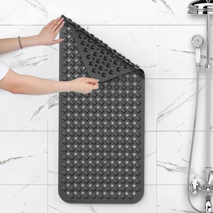 Bath Tub Mat Bath Mat for Tub Shower Mat Dinosam Bathtub Mat Non Slip 16 x 35 Extra Long Rubber Bath Mat, Suction Cups, Drain Holes, Machine Washable Bathroom Mat, Black