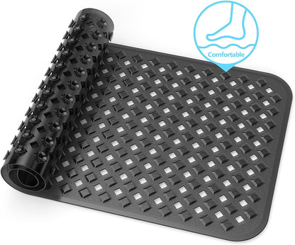 Bath Tub Mat Bath Mat for Tub Shower Mat Dinosam Bathtub Mat Non Slip 16 x 35 Extra Long Rubber Bath Mat, Suction Cups, Drain Holes, Machine Washable Bathroom Mat, Black